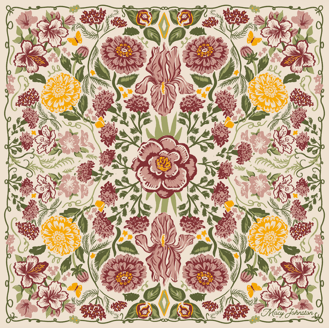 27 inch square faux silk wild rag scarf with floral flower print in Southern style
