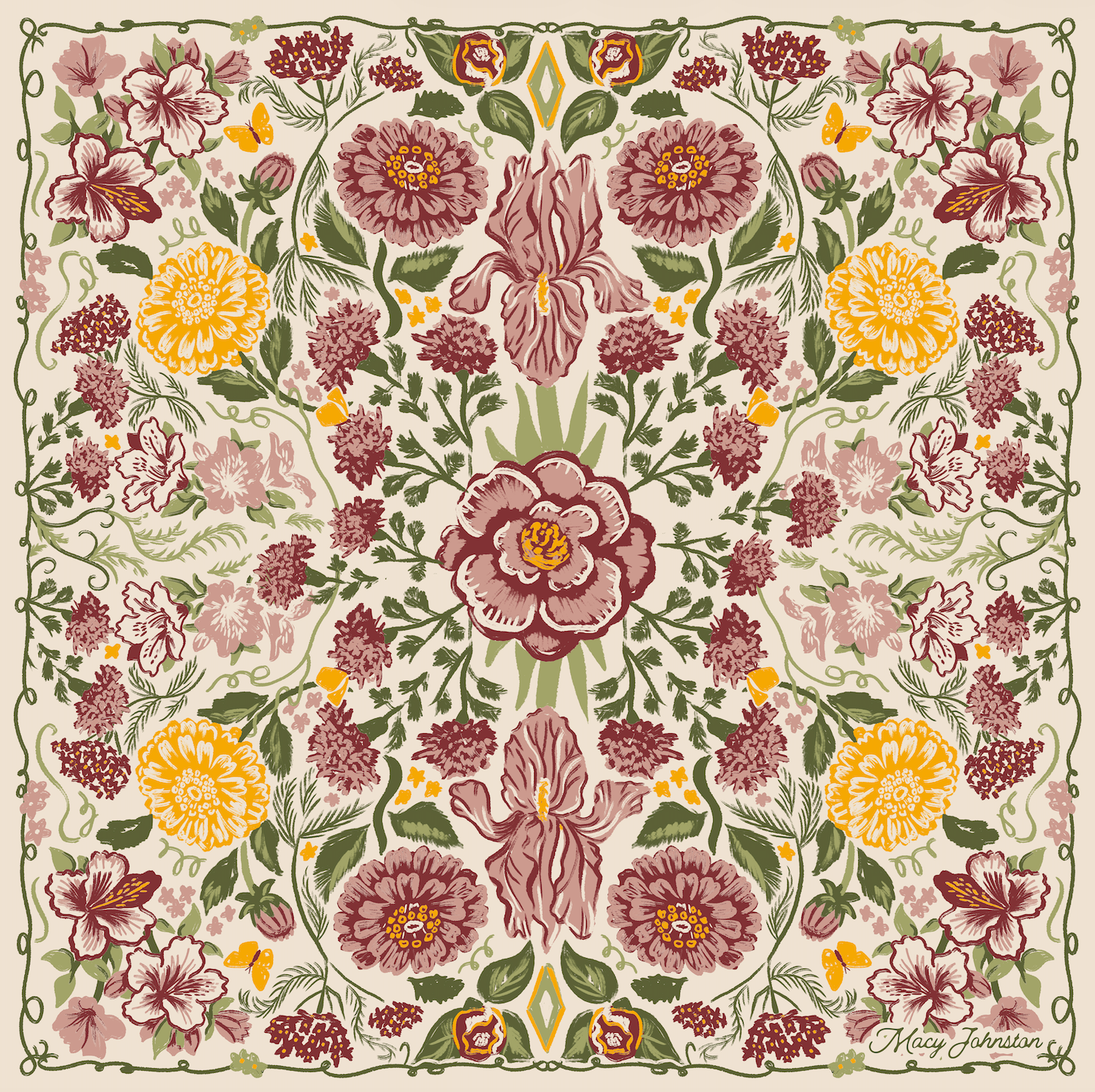 27 inch square faux silk wild rag scarf with floral flower print in Southern style