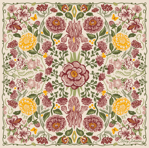 27 inch square faux silk wild rag scarf with floral flower print in Southern style